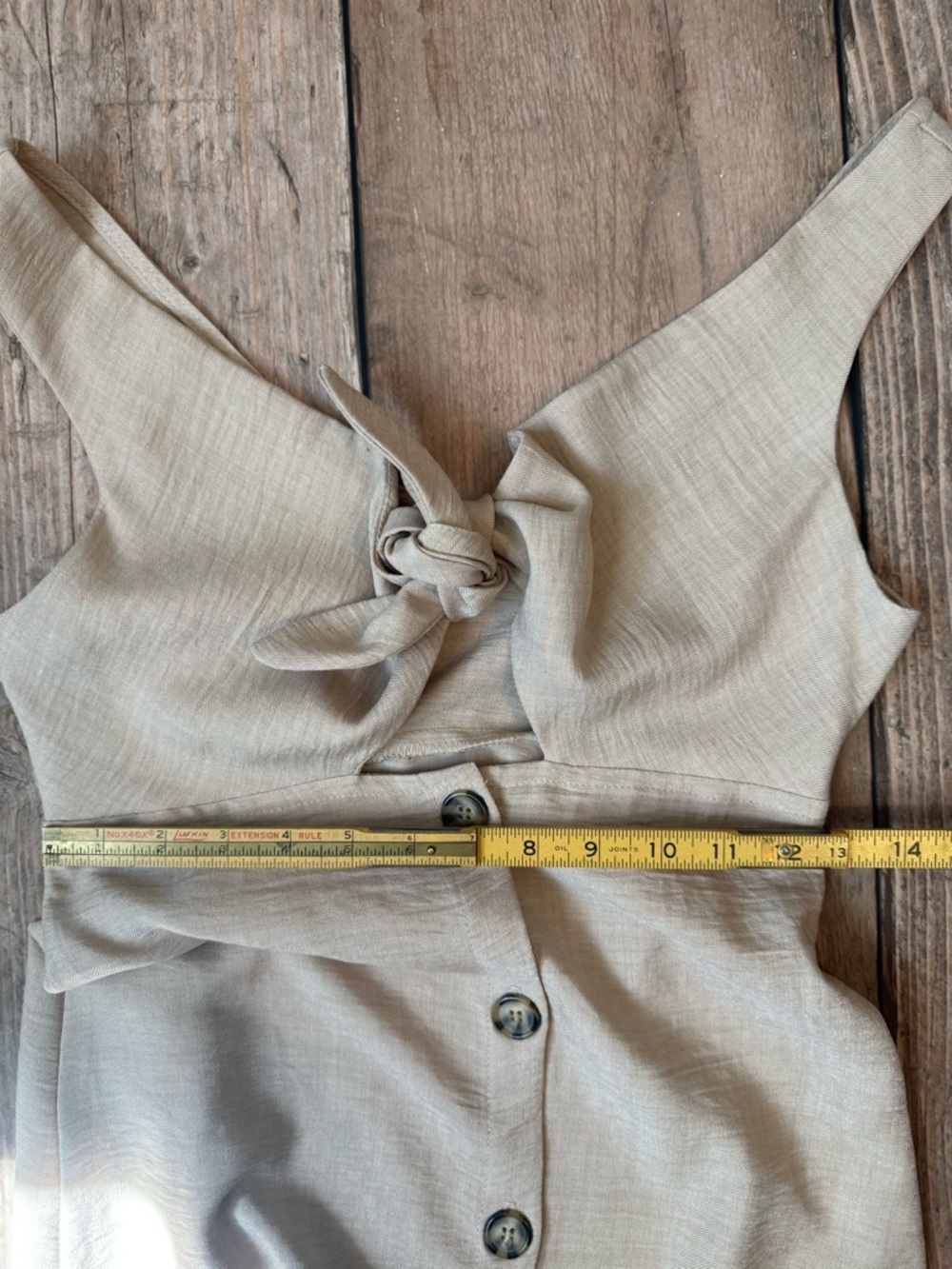 Blue Blush tan colored Tie-Front Button-Down Midi linen blend Dress - Picture 12 of 12